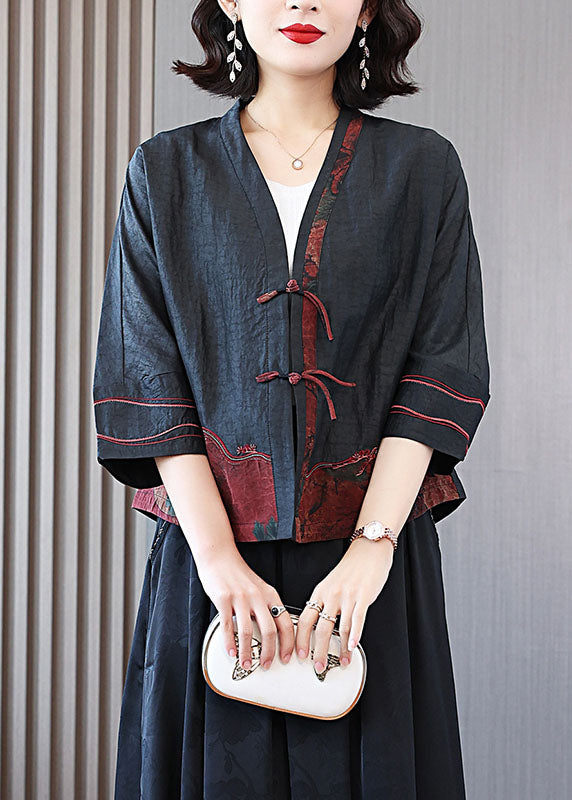 DIY Black Embroideried Tasseled Patchwork Silk Coats Spring LC0271 - fabuloryshop