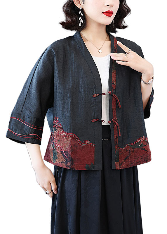 DIY Black Embroideried Tasseled Patchwork Silk Coats Spring LC0271 - fabuloryshop