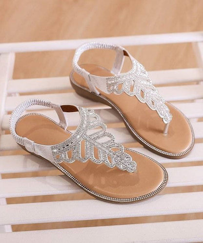 DIY Black Faux Leather Flip Walking Sandals Splicing Zircon LY4357 - fabuloryshop