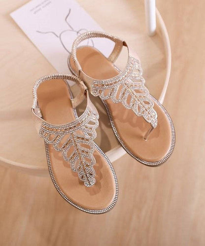 DIY Black Faux Leather Flip Walking Sandals Splicing Zircon LY4357 - fabuloryshop