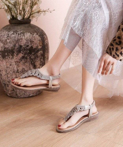 DIY Black Faux Leather Flip Walking Sandals Splicing Zircon LY4357 - fabuloryshop