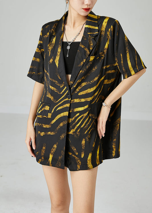 DIY Black Notched Oversized Print Cotton Coat Short Sleeve LY2464 - fabuloryshop
