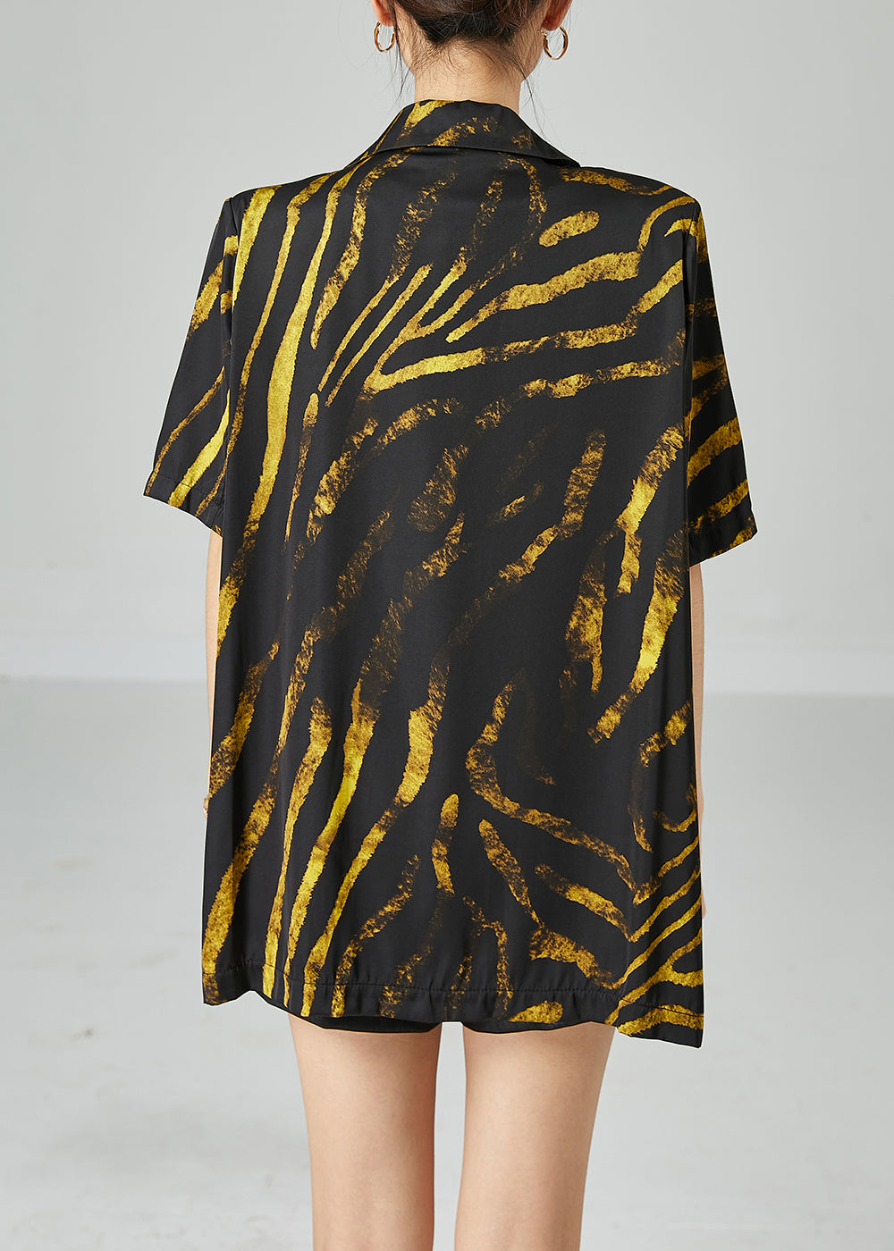 DIY Black Notched Oversized Print Cotton Coat Short Sleeve LY2464 - fabuloryshop