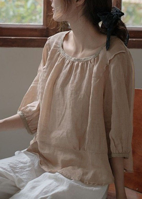 DIY Black O Neck Patchwork Back Side Open Linen Shirt Top Summer LY4043 - fabuloryshop