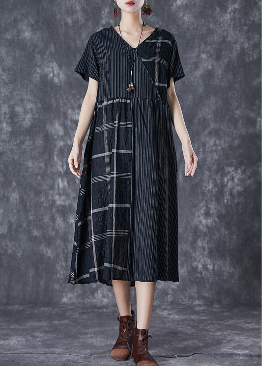 DIY Black Oversized Patchwork Linen Long Dress Summer LY7081 - fabuloryshop