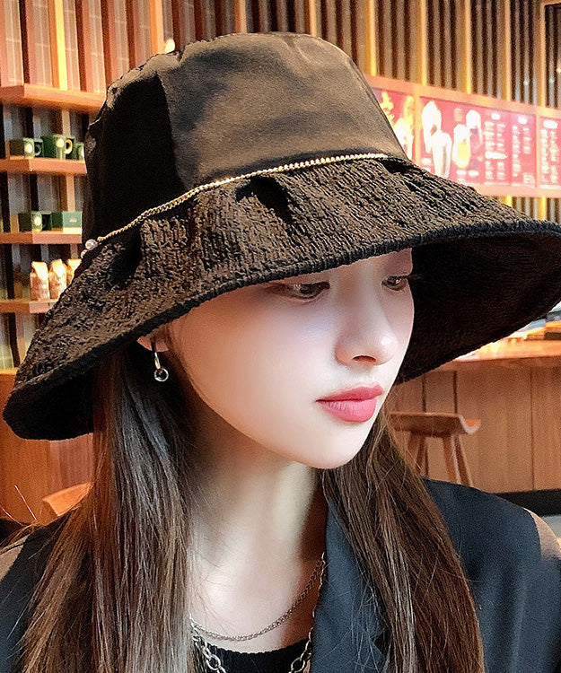 DIY Black Patchwork Pearl Organza Bucket Hat LY503 - fabuloryshop