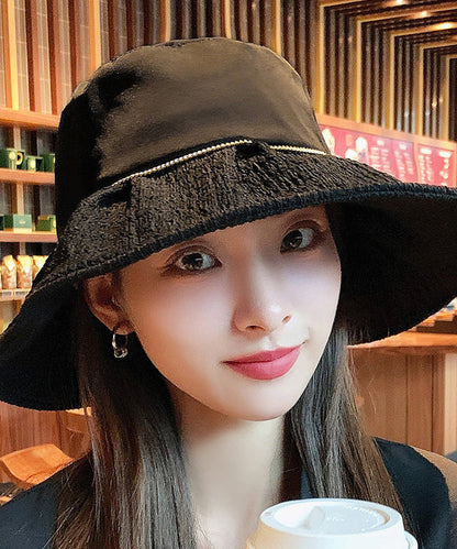 DIY Black Patchwork Pearl Organza Bucket Hat LY503 - fabuloryshop