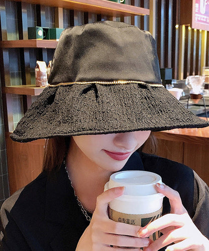 DIY Black Patchwork Pearl Organza Bucket Hat LY503 - fabuloryshop