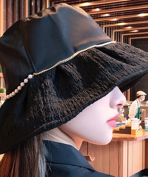 DIY Black Patchwork Pearl Organza Bucket Hat LY503 - fabuloryshop