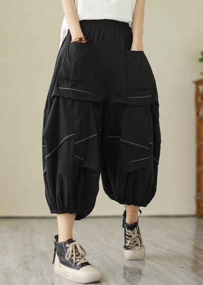 DIY Black Patchwork Solid Lantern Pants Summer LY2972 - fabuloryshop