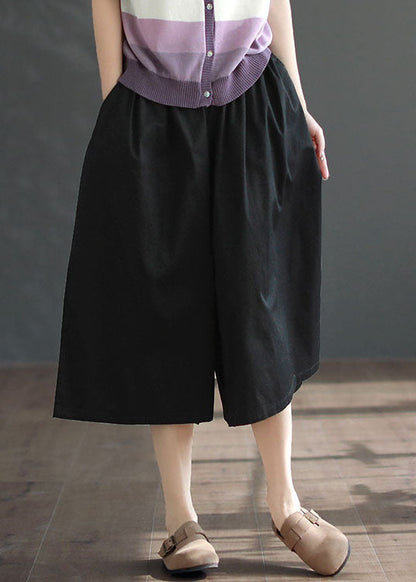 DIY Black Pockets Patchwork Cotton Wide Leg Crop Pants Summer LY3953 - fabuloryshop