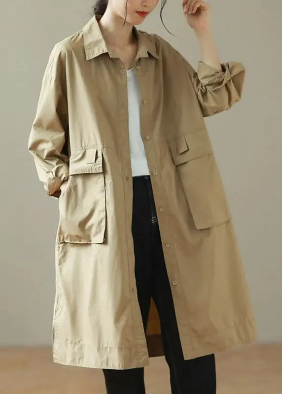 DIY Blackish Green Oversized Pockets Cotton Trench Coat Fall Ada Fashion