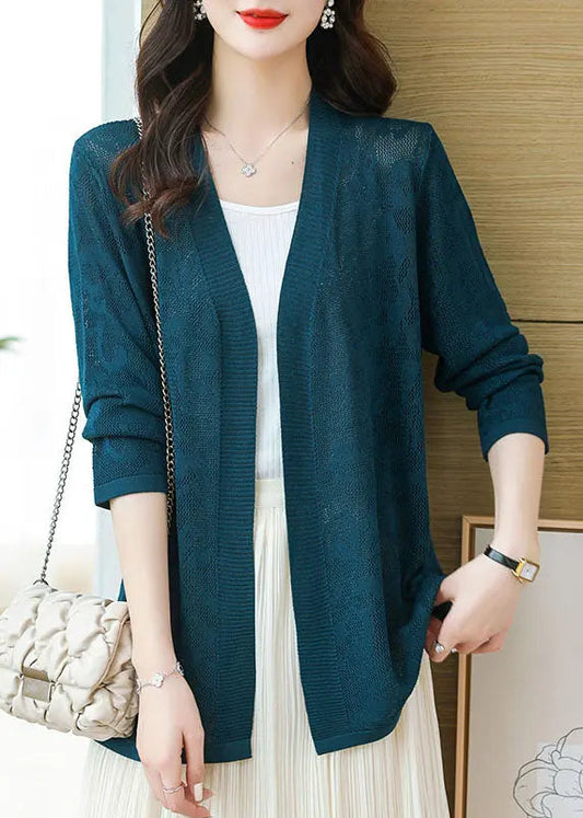 DIY Blackish Green V Neck Thin Knit Cardigans Long Sleeve Ada Fashion