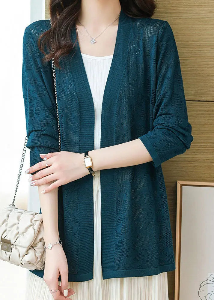 DIY Blackish Green V Neck Thin Knit Cardigans Long Sleeve Ada Fashion