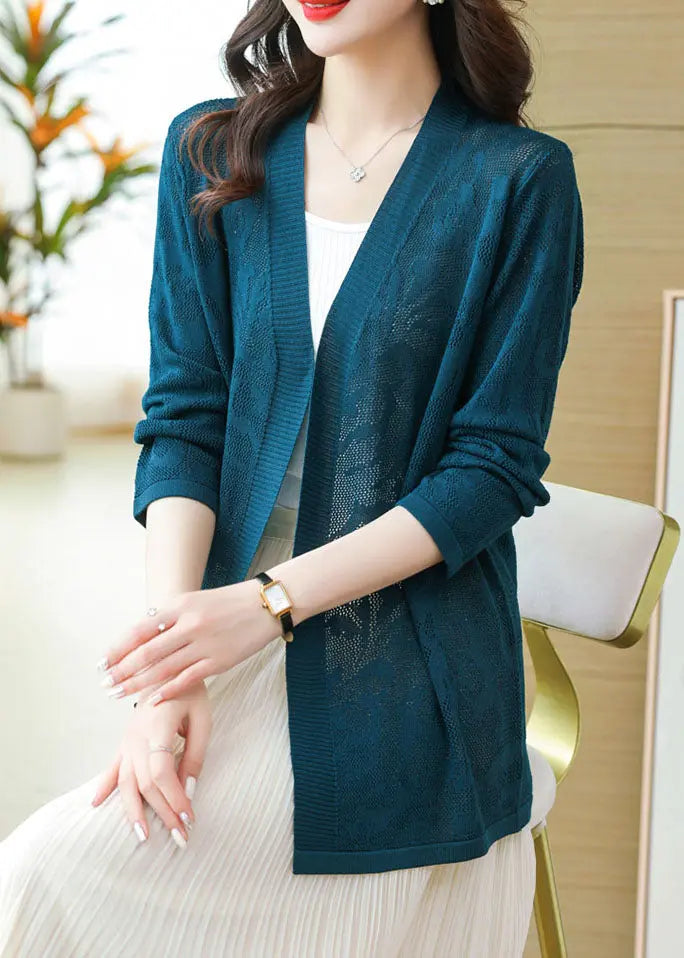 DIY Blackish Green V Neck Thin Knit Cardigans Long Sleeve Ada Fashion