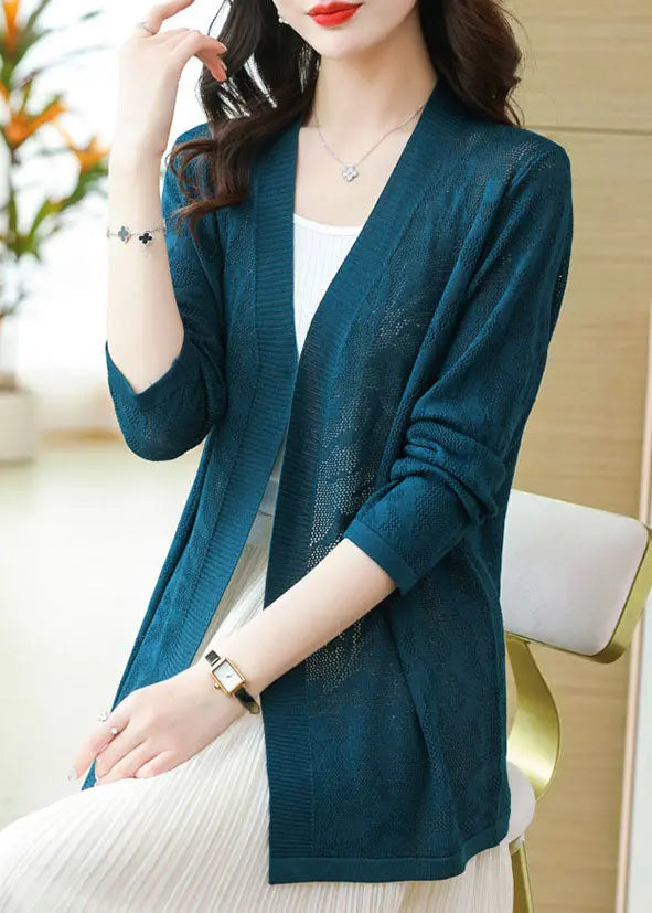 DIY Blackish Green V Neck Thin Knit Cardigans Long Sleeve Ada Fashion