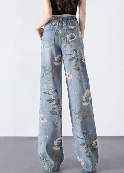 DIY Blue Print Zippered Long Straight Jeans TY1059 - fabuloryshop