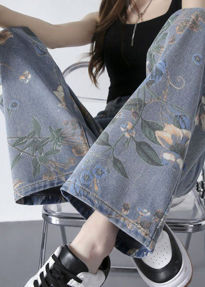 DIY Blue Print Zippered Long Straight Jeans TY1059 - fabuloryshop