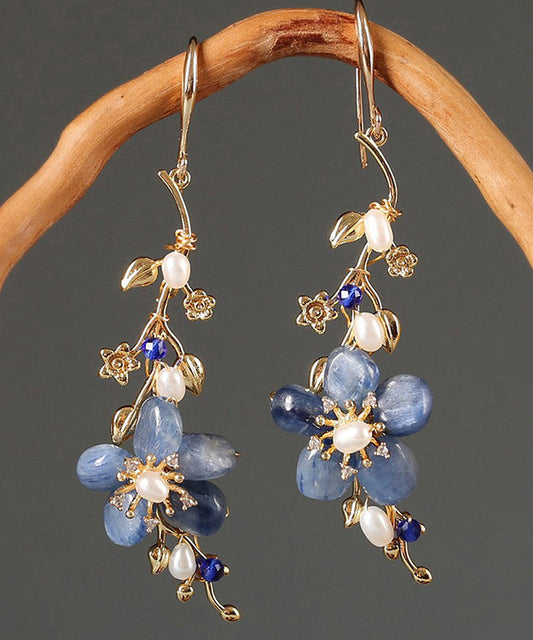 DIY Blue Sterling Silver Jade Crystal Zircon Pearl Drop Earrings LY2271