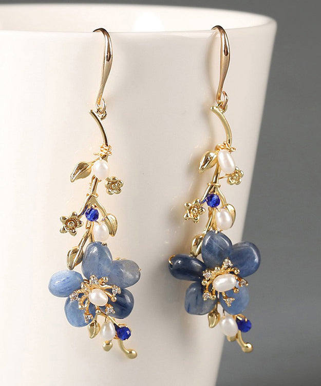 DIY Blue Sterling Silver Jade Crystal Zircon Pearl Drop Earrings LY2271