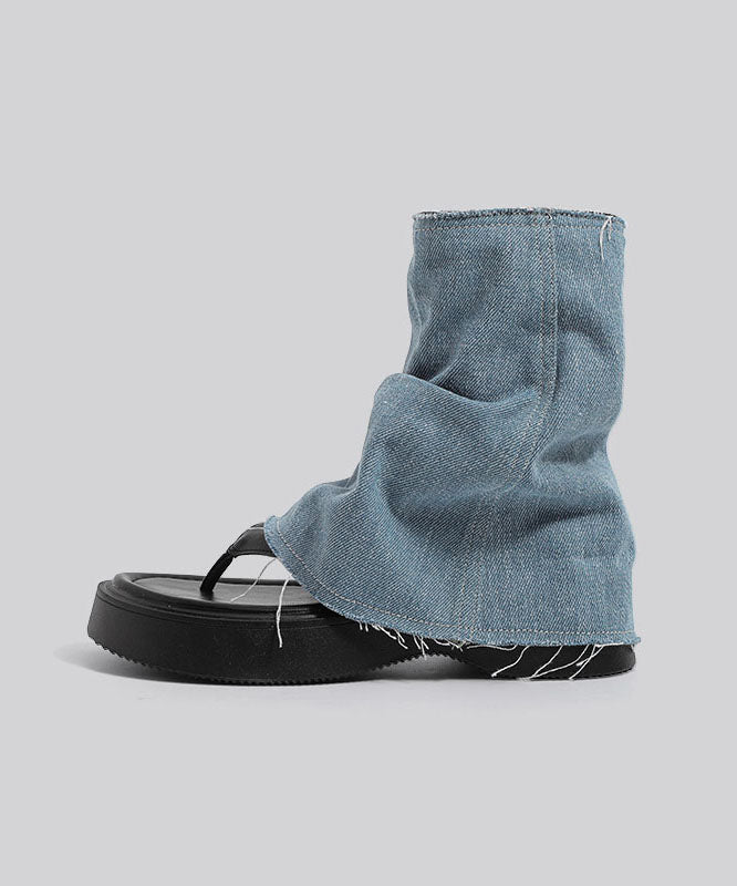DIY Blue Thong Sandals Denim Retro Splicing Boots Zippered Ada Fashion
