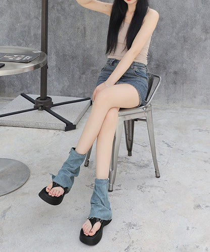 DIY Blue Thong Sandals Denim Retro Splicing Boots Zippered Ada Fashion