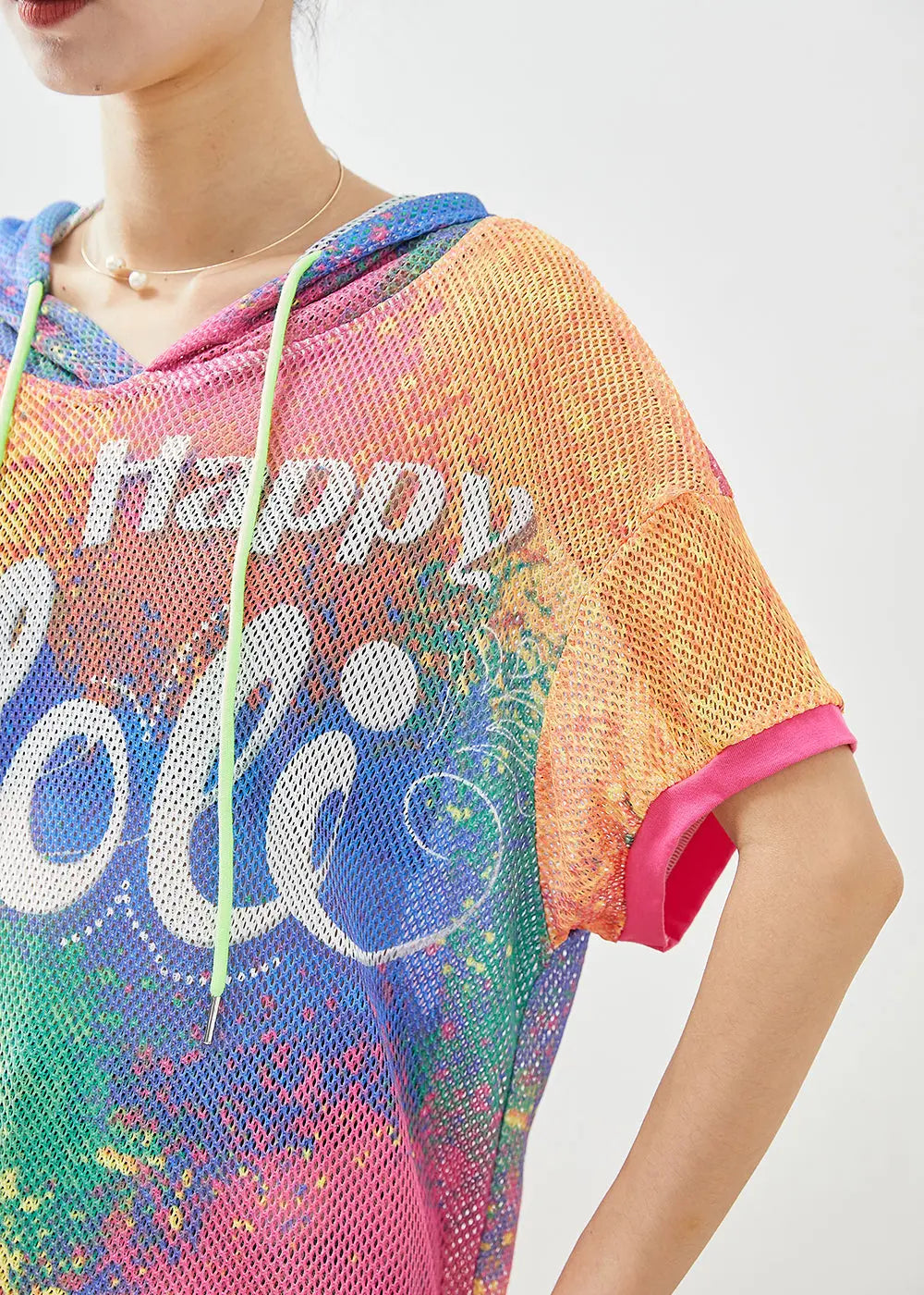 DIY Chromatic Hooded Tie Dye Tulle Loose Sweatshirts Top Summer Ada Fashion