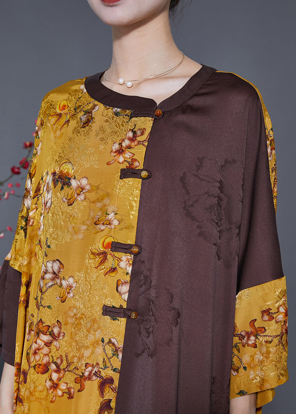 DIY Colorblock Oversized Patchwork Chinese Button Silk Long Dress Summer LY5571 - fabuloryshop