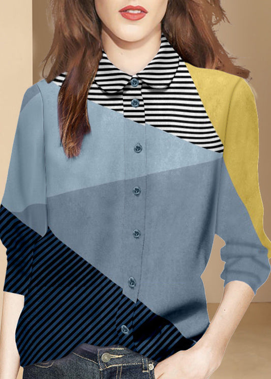 DIY Colorblock Peter Pan Collar Patchwork Striped Cotton Top Spring LY0310 - fabuloryshop
