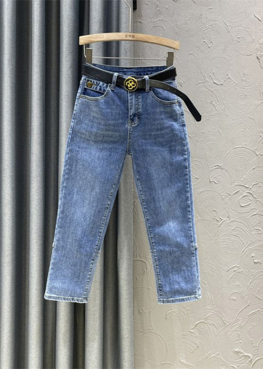 DIY Denim Blue High Waist Sashes Crop Pants Summer TY1070 - fabuloryshop