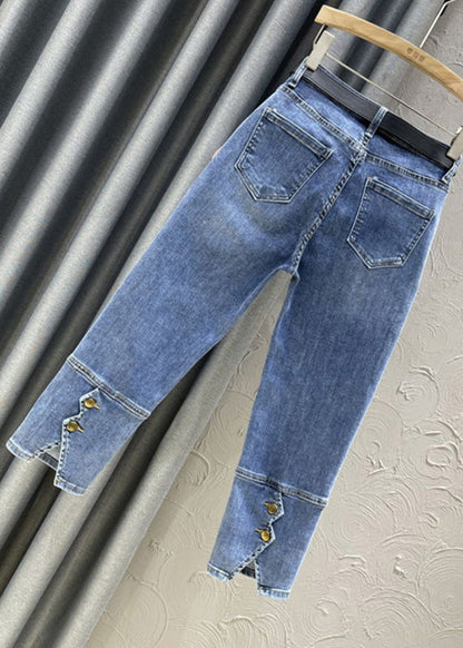 DIY Denim Blue High Waist Sashes Crop Pants Summer TY1070 - fabuloryshop