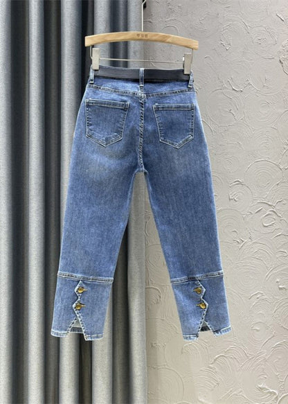 DIY Denim Blue High Waist Sashes Crop Pants Summer TY1070 - fabuloryshop