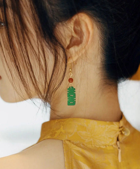 DIY Dry Green Jade Agate Graphic Drop Earrings LY2018 - fabuloryshop