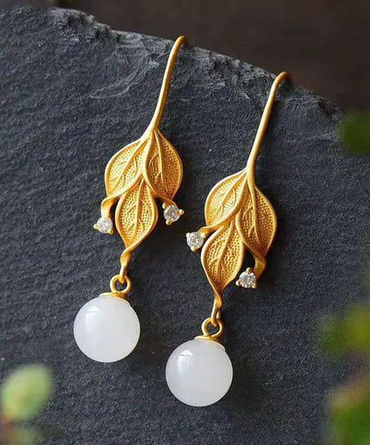 DIY Gold Sterling Silver Overgild Jade Leaf Drop Earrings Ada Fashion