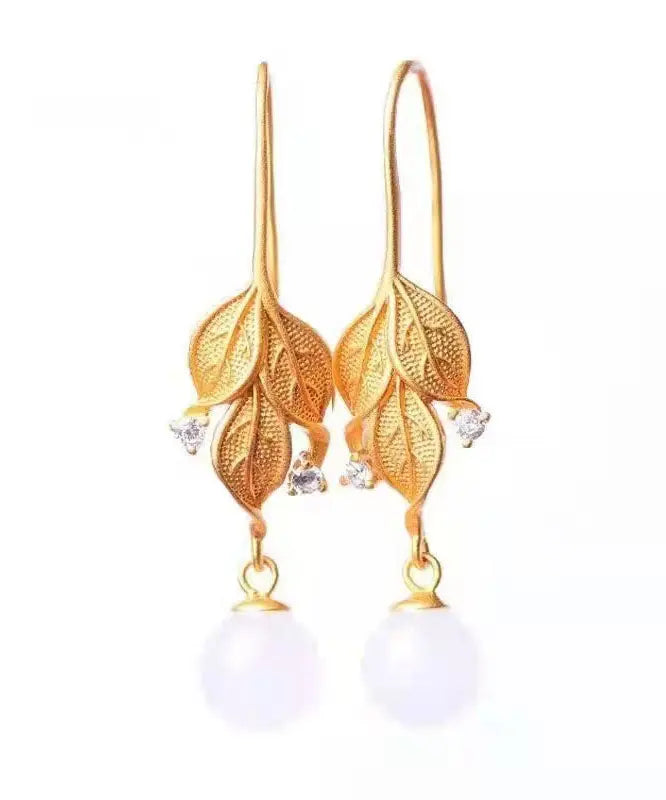 DIY Gold Sterling Silver Overgild Jade Leaf Drop Earrings Ada Fashion