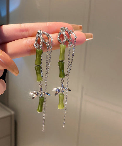 DIY Green Bamboo Alloy Acrylic Tassel Drop Earrings LY1783 - fabuloryshop