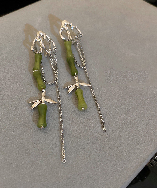 DIY Green Bamboo Alloy Acrylic Tassel Drop Earrings LY1783 - fabuloryshop