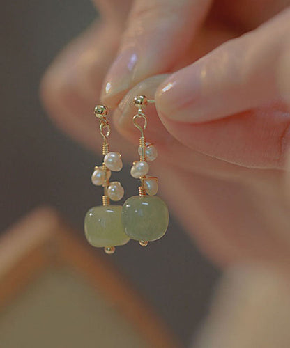 DIY Green Jade Pearl Drop Earrings TW1049 - fabuloryshop