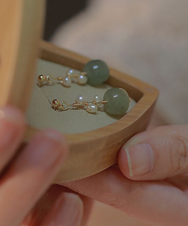 DIY Green Jade Pearl Drop Earrings TW1049 - fabuloryshop