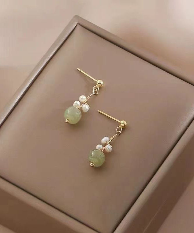 DIY Green Jade Pearl Drop Earrings TW1049