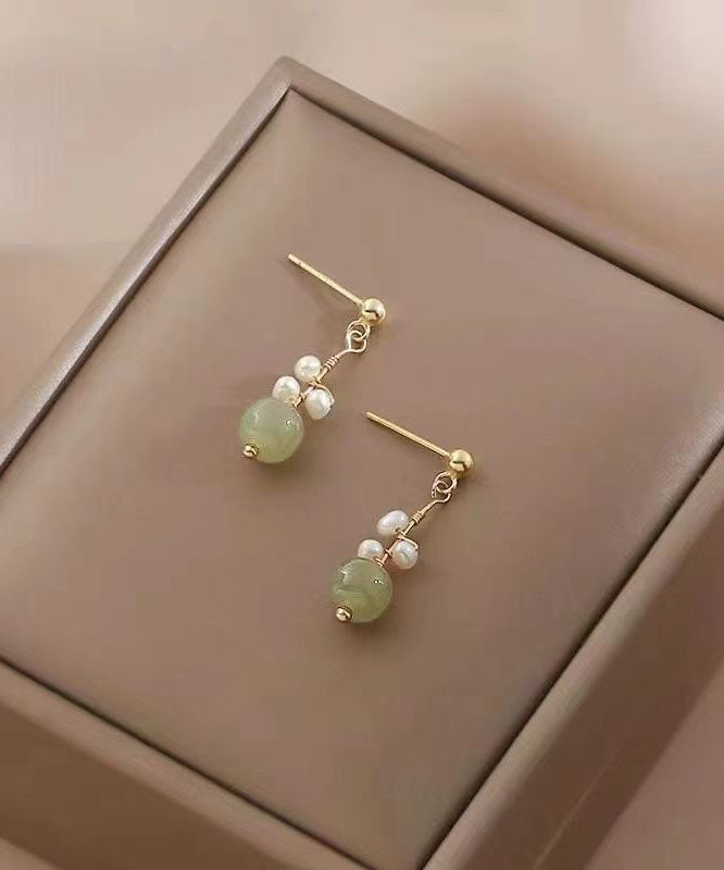 DIY Green Jade Pearl Drop Earrings TW1049 - fabuloryshop