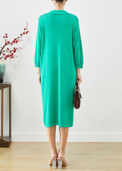 DIY Green Oversized Hot Fixrhinestone Knit Mid Dress Fall Ada Fashion