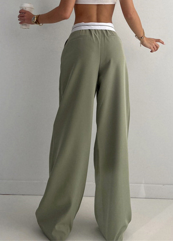 DIY Green Patchwork Elastic Waist Wide Leg Pants Summer LY3883 - fabuloryshop