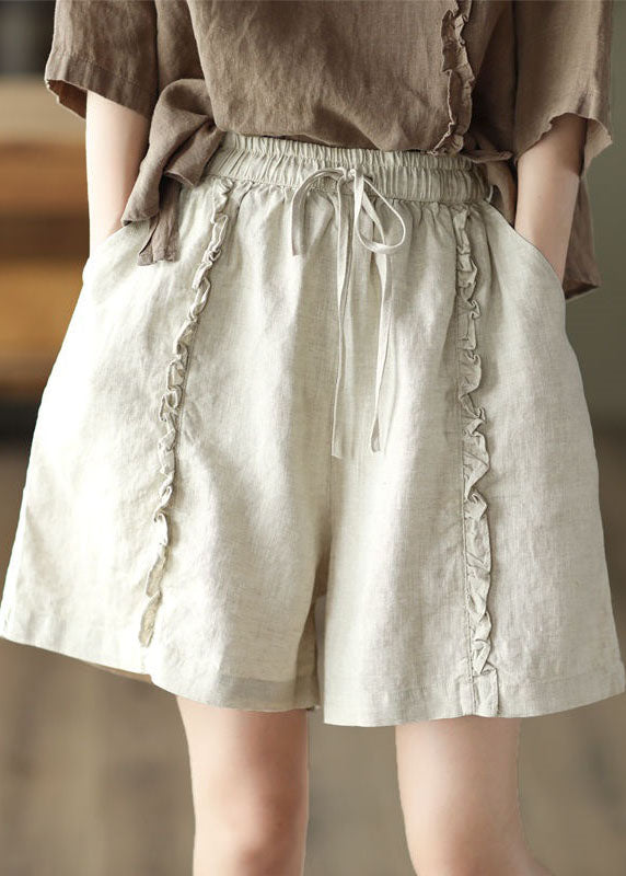 DIY Green Pockets Ruffled Patchwork Linen Hot Pants Summer LY0633 - fabuloryshop