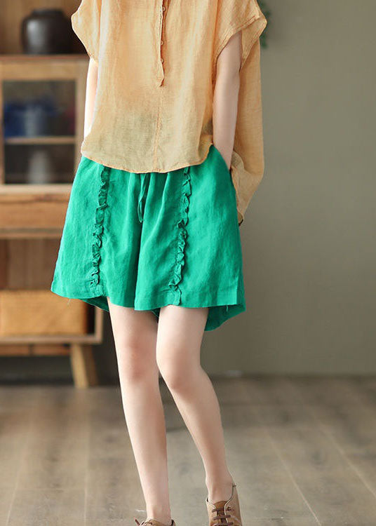 DIY Green Pockets Ruffled Patchwork Linen Hot Pants Summer LY0633 - fabuloryshop