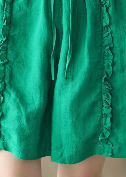 DIY Green Pockets Ruffled Patchwork Linen Hot Pants Summer LY0633 - fabuloryshop