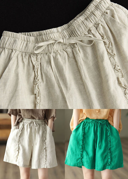 DIY Green Pockets Ruffled Patchwork Linen Hot Pants Summer LY0633 - fabuloryshop