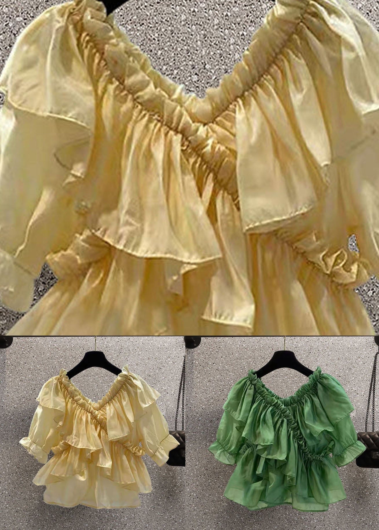 DIY Green Ruffled Patchwork Chiffon Blouses Summer LY0611 - fabuloryshop