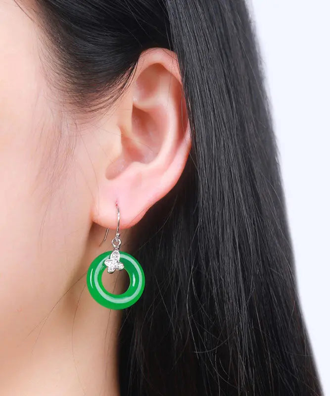 DIY Green Sterling Silver Jade Zircon Leaf Drop Earrings Ada Fashion