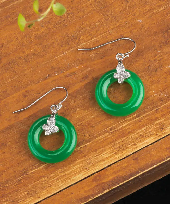 DIY Green Sterling Silver Jade Zircon Leaf Drop Earrings Ada Fashion